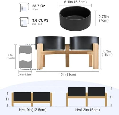 SPUNKYJUNKY Elevated Dog Bowls Ceramic, 6.1'' Dogs and Cat Food Water Bowls Raised with Non-Slip Bamboo Stand for Medium Sized Breed Microwave Dishwasher Safe - 28.7 OZ,Black - Image 2