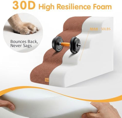 Topmart High Density Foam Dog Steps 4 Tiers, Extra Wide Deep Pet Steps - Image 3