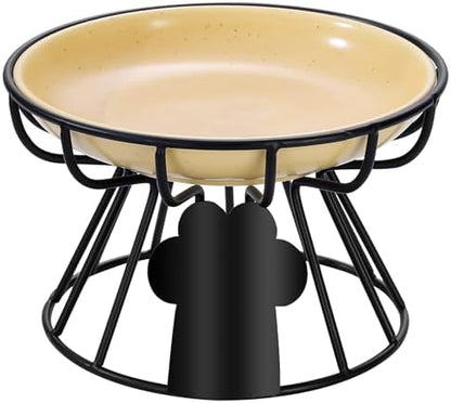 Shallow Cat Dishes with Metal Stand,Elevated Cat Bowl,Ceramic Cat Bowls,Raised Cat Food Bowls,Pet Feeder for Indoor Cats,Kitten and Small Dogs, Dishwasher Safe by Unknown
