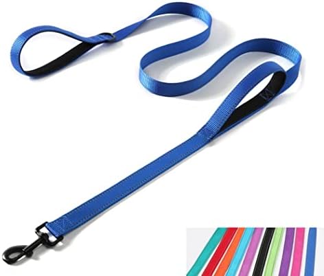 Reflective Nylon Dog Leash Heavy Duty, Two Handles with Padded for Extra Control Outside Durable Training Lead for Small Medium Large Breed Pet Dogs, 6ft Long 1-inch Width, Dark Blue by YOUALSO