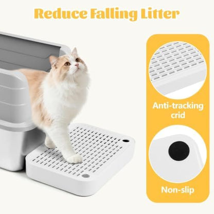 Cat Litter Box Ramp Mat with Filter Function, Cat Step Pedal Stool for Self-Cleaning Litter Box, Easy to Clean, Ideal for Kitten & Elderly Cats (White) - Image 4