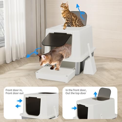 RIZZARI Stainless Steel Cat Litter Box: Dual Access, Hidden Pan, Easy Clean - Image 4