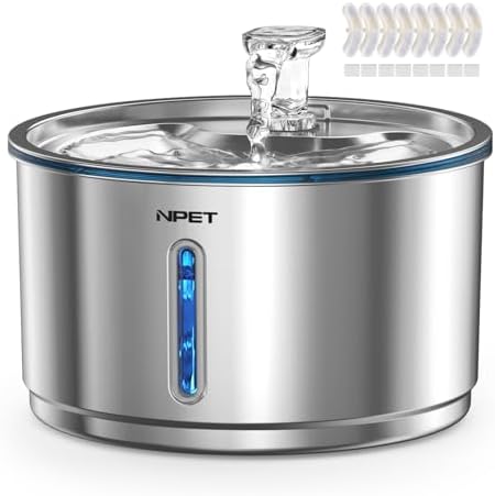 NPET Stainless Steel Cat Water Fountain, 1Gallon/135oz, Set by NPET