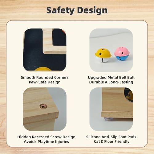 Cat Toys, Cat Scratcher Puzzle Enrichment Box - Wooden Cat Nail File with 2 Catnip Mice & 2 Balls & 2 Wand, Interactive Cat Toy Treat Maze for Indoor Cats, Stress-Free Cat Scratch Box That Trim Nails - Image 4