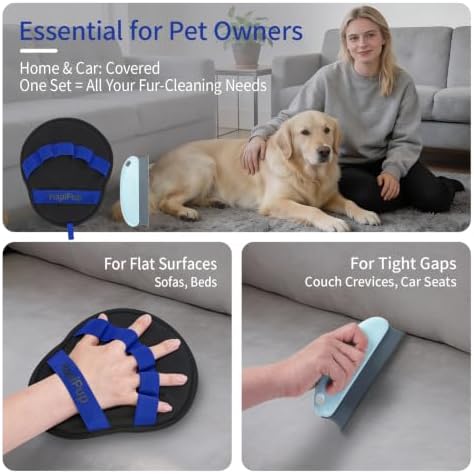 Pet Hair Removal Glove, Magic Brush Electrostatic Mitt for Dogs & Cats, Reusable Grooming Gloves - Dog Hair Remover Tool with 5-Finger Design for Couch, Carpet, Clothing & Car Seat(Blue) - Image 4