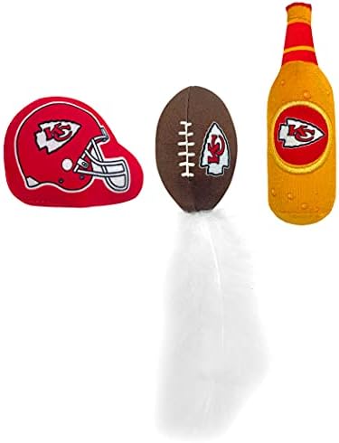 Best Plush CAT Toy - NFL Kansas City Chiefs Complete Set of 3 Piece Cat Toys Filled with Fresh Catnip. Incld: 1 Helmet Cat Toy, 1 Football Cat Toy with Feathers, & 1 Beer Bottle. Beautiful Team Logos - Image 5