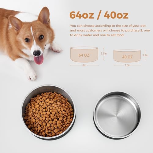 WENBOKMIN Dog Bowl, Stainless Steel Food and Water Bowl, 40oz, Black | Non Slip Quiet Bottom, Easy to Clean, Dishwasher Safe - Image 2