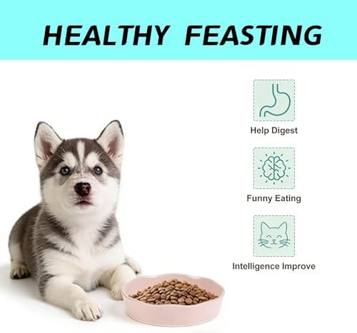 Pet Feeding Bowls, Ceramic Slow Feeder Dog Bowl - Heavy Weighted Blue Bloom Food Dish for Small to Medium Dogs - Non-Slip, Microwave & Dishwasher Safe Pottery Maze to Fast Eating (Pink) - Image 5