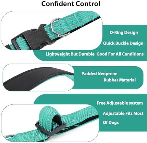 Reflective Dog Collar, Adjustable Nylon for Large Dogs,Teal - Image 4