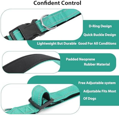 Reflective Dog Collar, Adjustable Nylon for Large Dogs,Teal - Image 4