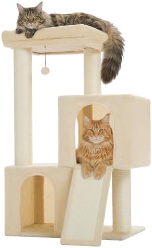PAWZ Road Large Cat Tree, 45" Heavy Duty Cat Tower with Dual Condos, Beige by PAWZRoad