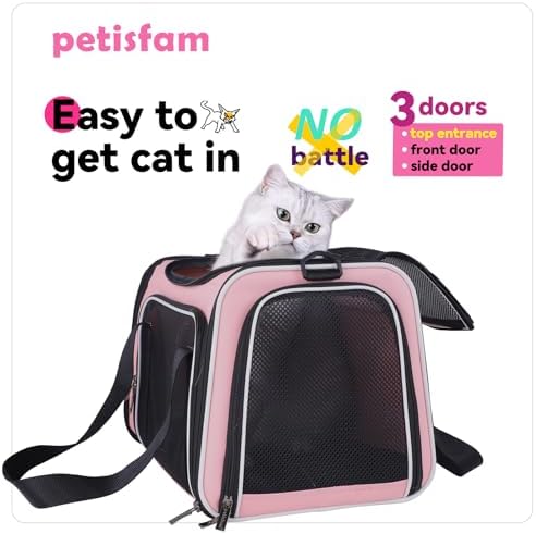 Soft Pet Carrier for Medium Cats and Small Dogs with Cozy Bed, 3 Doors, Top Entrance | Airline Approved, Escape-Proof, Breathable, Leak-Proof, Easy Storage (Pink) - Image 2
