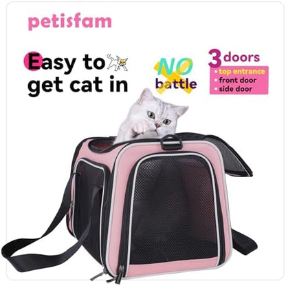 Soft Pet Carrier for Medium Cats and Small Dogs with Cozy Bed, 3 Doors, Top Entrance | Airline Approved, Escape-Proof, Breathable, Leak-Proof, Easy Storage (Pink) - Image 2
