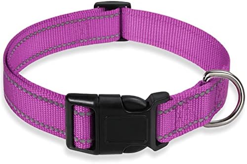 Reflective Dog Collar, Puppy Collar with Buckle Adjustable, Purple L by BOOMIBOO