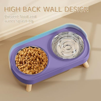 Elevated Cat Bowl, Raised Cat Food and Water Bowl Set for Indoor Cats, Splash Proof with 2 Stainless Steel Pet Food Bowls for Cats and Puppies, Whisker Fatigue and Dishwasher Safe - Purple - Image 3