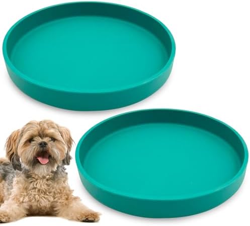 Silicone Dog Bowl Shallow Cat Food Bowls 7" Wide Puppy Plates Whisker Fatigue Pet Feeding Dishes Set of 2 for Dry and Wet Food Indoor (Round Green) by Apatal