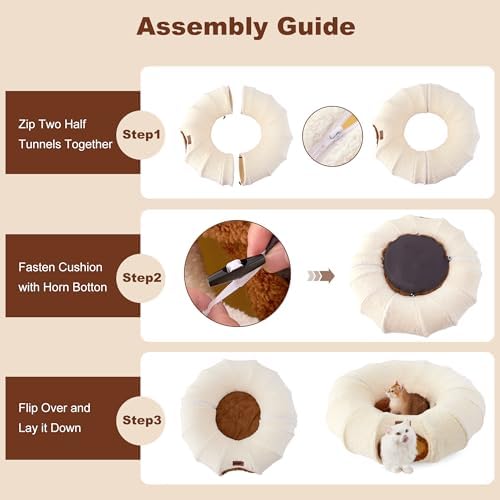 ZOMISIA Cat Tunnel Bed for Indoor Cats, Cute Cat Donut Toy Tunnel for Small Large Cats, Peekaboo Pet Cave Play Tunnel for Kitten/Rabbit,Grey - Image 3