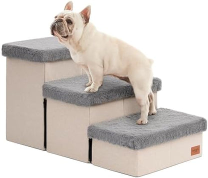 Love's cabin Dog Stairs for High Bed, Foldable Pet Stairs for Small Medium or Large Dogs Puppy with Storage for Bed or Couch, Cat Dog Steps Ramp with Zip up to 200 lbs, Grey, 3 Steps by Lovescabin