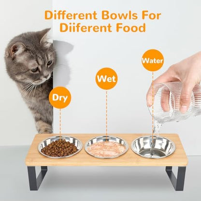 2 Set Elevated Cat Food Water Bowls, 6 Stainless Steel Bowls, 15° Tilted Raised Cat Bowl Set, for Indoor Cats for Small Cats and Puppies Pet Bowls with Stand - Image 4