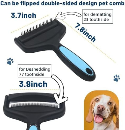 2-Sided Dematting & Deshedding Comb for Pets, Larger Size - 2 Types of Stainless Steel Brush Heads, Ergonomic Handle - Image 4