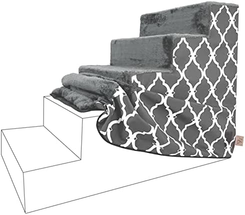 Best Pet Supplies Foam Pet Steps Cover for Small Dogs and Cats, Portable Ramp Stairs for Couch, Sofa, and High Bed Climbing (Cover Only) - Gray Lattice, 5-Step (Cover Only) by BestPetSuppliesLLC