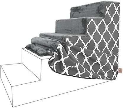 Best Pet Supplies Foam Pet Steps Cover for Small Dogs and Cats, Portable Ramp Stairs for Couch, Sofa, and High Bed Climbing (Cover Only) - Gray Lattice, 5-Step (Cover Only) by BestPetSuppliesLLC