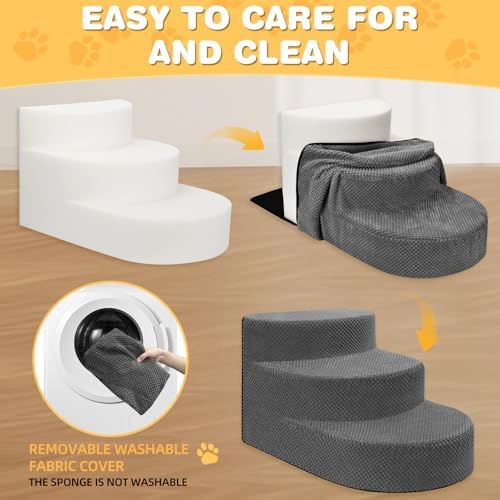 Dog Stairs 3 Steps Foam Pet Ramp for Small Dogs Cats, Grey - Image 4