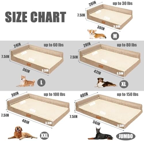 Patas Lague Orthopedic Large Dog Bed Washable Pet Sofa Bed 42''X28''Beige - Image 6