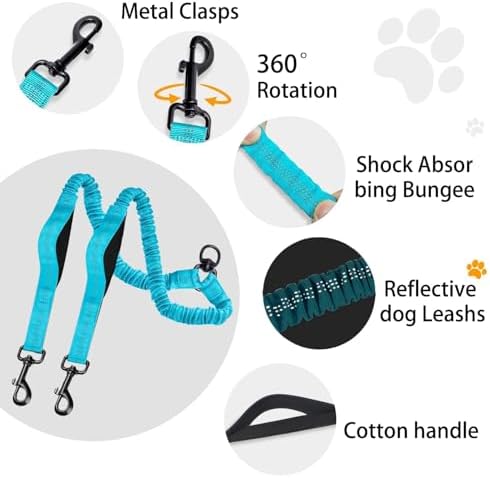 Double Dog Leash, 18~120 Lbs, No Tangle with Padded Handles, 360° Swivel - Image 6