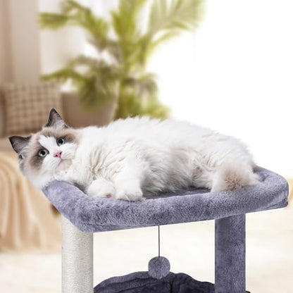 AIWIKIDE Cat Tree Has Scratching Toy with A Ball Activity Centre Cat Tower Furniture Jute-Covered Scratching Posts (Grey, 37.4'') - Image 3