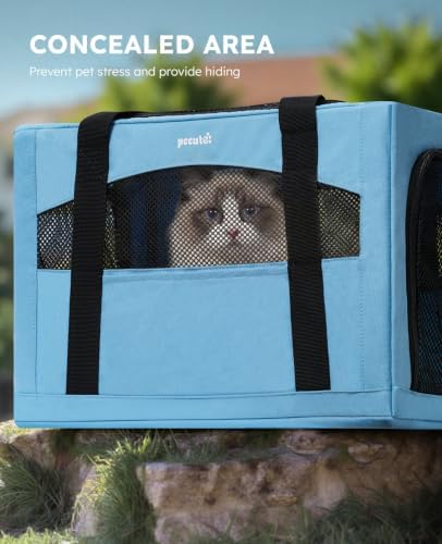 Pecute Cat Carrier Stable, Pet Carrier with Privacy Partition,Light Blue - Image 4