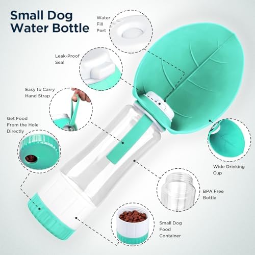 Uppetly Dog Water Bottle, Pet Water Bottle with Food Container and Drinking Feeder, Leak Proof, BPA-Free, Portable Foldable Puppy Water Cup Dispenser for Outdoor Walking, Travel, Large Green - Image 2