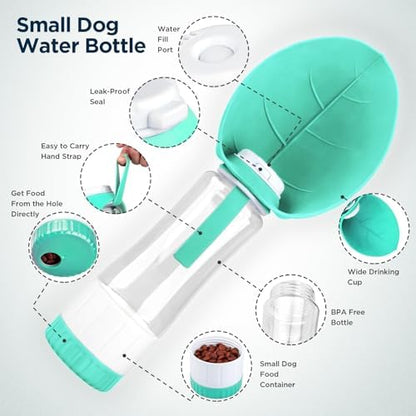 Uppetly Dog Water Bottle, Pet Water Bottle with Food Container and Drinking Feeder, Leak Proof, BPA-Free, Portable Foldable Puppy Water Cup Dispenser for Outdoor Walking, Travel, Large Green - Image 2