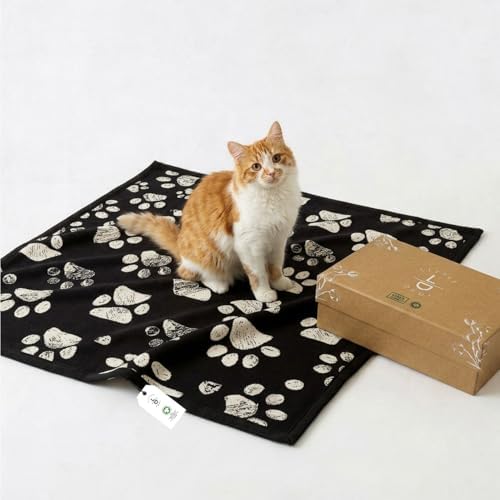 Organic Cotton Pet Blanket 30x40, Sherpa, Beige Jacquard Paw by LittleDedi