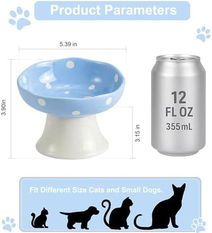 Blue Mushroom Cat Bowl, Elevated Ceramic Bowl for Cats - Image 2