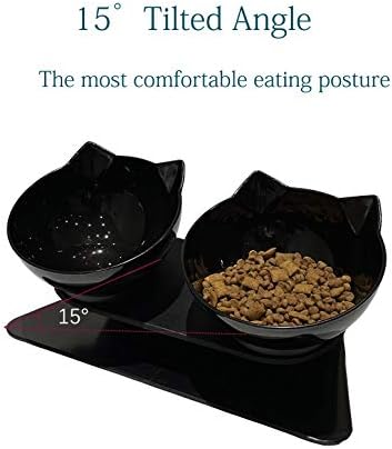Luck Dawn Double Elevated Cat Bowls with Raised Stand, 15 Tilted cat Bowl Design Neck Guard Stand Raised Pet Food Water Feeder Bowl for Cats or Small Dogs - Image 2