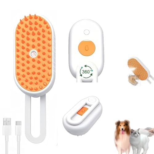 4 in 1 Cat Steam Brush for Shedding, 2026 Rechargeable Pet Steam Brush With 360 Rotating Arm, Massage, Cleaning, Shedding & Combing Multifunctional Hair Removal Comb for Cats Dogs (Orange)