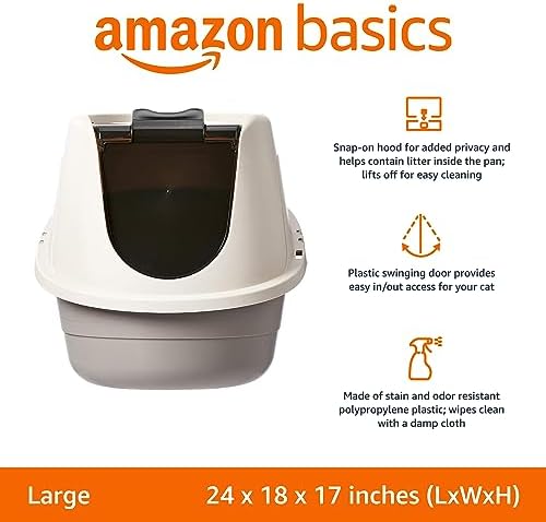 Amazon Basics No-Mess Hooded Enclosed Cat Litter Box with Odor Control and Swinging Door, Large, 24" x 18" x 17", Multicolor - Image 2