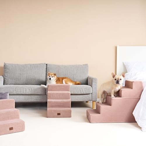 EHEYCIGA Dog Stairs for Bed 18" H, 4-Step Dog Steps for High Bed, Pink - Image 4