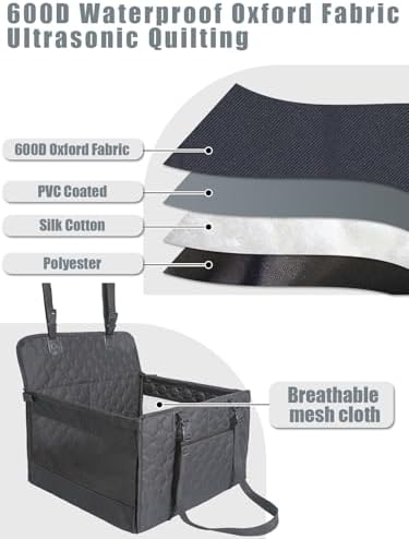 Dog Car Seat for Small and Medium Dogs,Waterproof Fabric with Breathable Mesh&Adjustable Dog Seat Belt for Car,Dog Bed for Back Seat Up to 30 LB-Small Black - Image 3