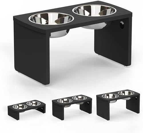 Elevated Dog Bowls, Waterproof Raised Dog Bowl for Medium & Large Dogs, HIPS Poly Lumber Stand with 2 Stainless Steel Bowls, Indoor & Outdoor Use (10'' Tall–48 oz Bowl, Black) by JoyoPawFamily