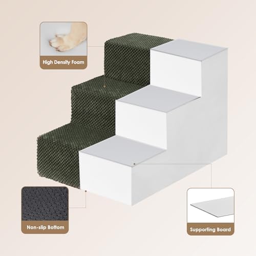 EHEYCIGA Dog Stairs for Small Dogs 13.5" H, 3-Step Dog Steps for Cats, Military Green - Image 3