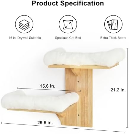 FUKUMARU Cat Wall Shelves, 2 Platform with Soft Cushion Perch - Image 6