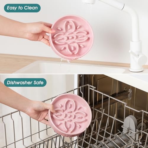 vancasso Ceramic Slow Feeder Dog Bowls, Puzzle Dog Food Bowls with Floral Maze, Anti -Slip Pet Food Dish for Small Breed, 0.6 Cups, Pink - Image 5