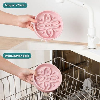 vancasso Ceramic Slow Feeder Dog Bowls, Puzzle Dog Food Bowls with Floral Maze, Anti -Slip Pet Food Dish for Small Breed, 0.6 Cups, Pink - Image 5