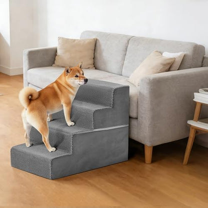 4-Step Dog Stairs for Large Dogs and Cats, 18in H Dog Steps, Grey by Relaxinsideexploreoutside