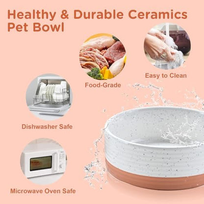 SPUNKYJUNKY Ceramic Dog Bowls 2 Pack, 8.3'' Dog Food Water Double Feeding Bowls Non-Slip for Large Sized Breed Microwave Dishwasher Safe - 60 OZ, 2pcs, Pattern White - Image 5