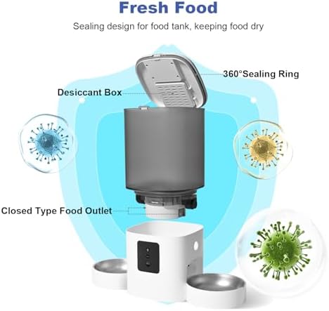 ANDOLL HOME 2.4G/5G Automatic Cat Feeder, 6L WiFi Cat Food Dispenser with 10s Voice Recorder, Double Bowl Pet Feeder up to 10 Meals per Day, Timed Feeder with Dry Food Sealed Ring (White) - Image 4