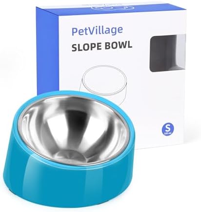 Tilted Dog Bowl Non-Slip & Non-Spill Pet Feeder with Elevated Detachable Melamine Stand, Easy to Get Food Dog Dish, S/100ml Blue by Petvillage