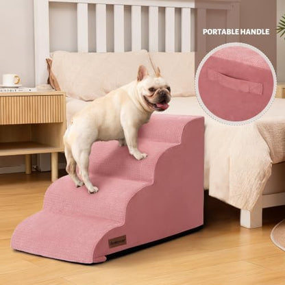 4-Step Dog Stairs for Bed or Couch, Pink Pet Ramp for Small Dogs, Cats - Image 2